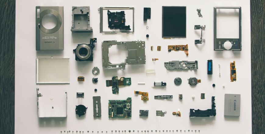 flatlay photography of camera module parts